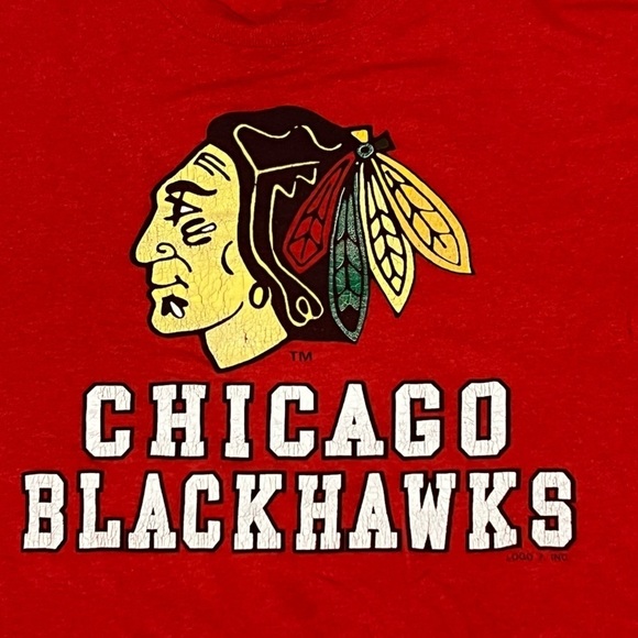 Vintage 1980s Chicago Blackhawks NHL Hockey Logo 7 Tee Tshirt - Picture 3 of 6
